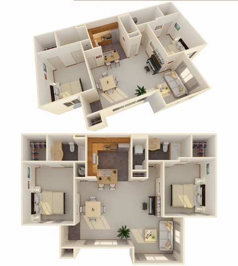 Floor plan for 2 beds, 2 baths, 1108 sqft
